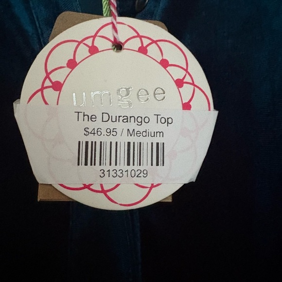 UMGEE Velvet  the Durango Top 
SIZE  M. NWT - Picture 6 of 6